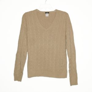 J. Crew Tan Cable Knit V-Neck Sweater Size S